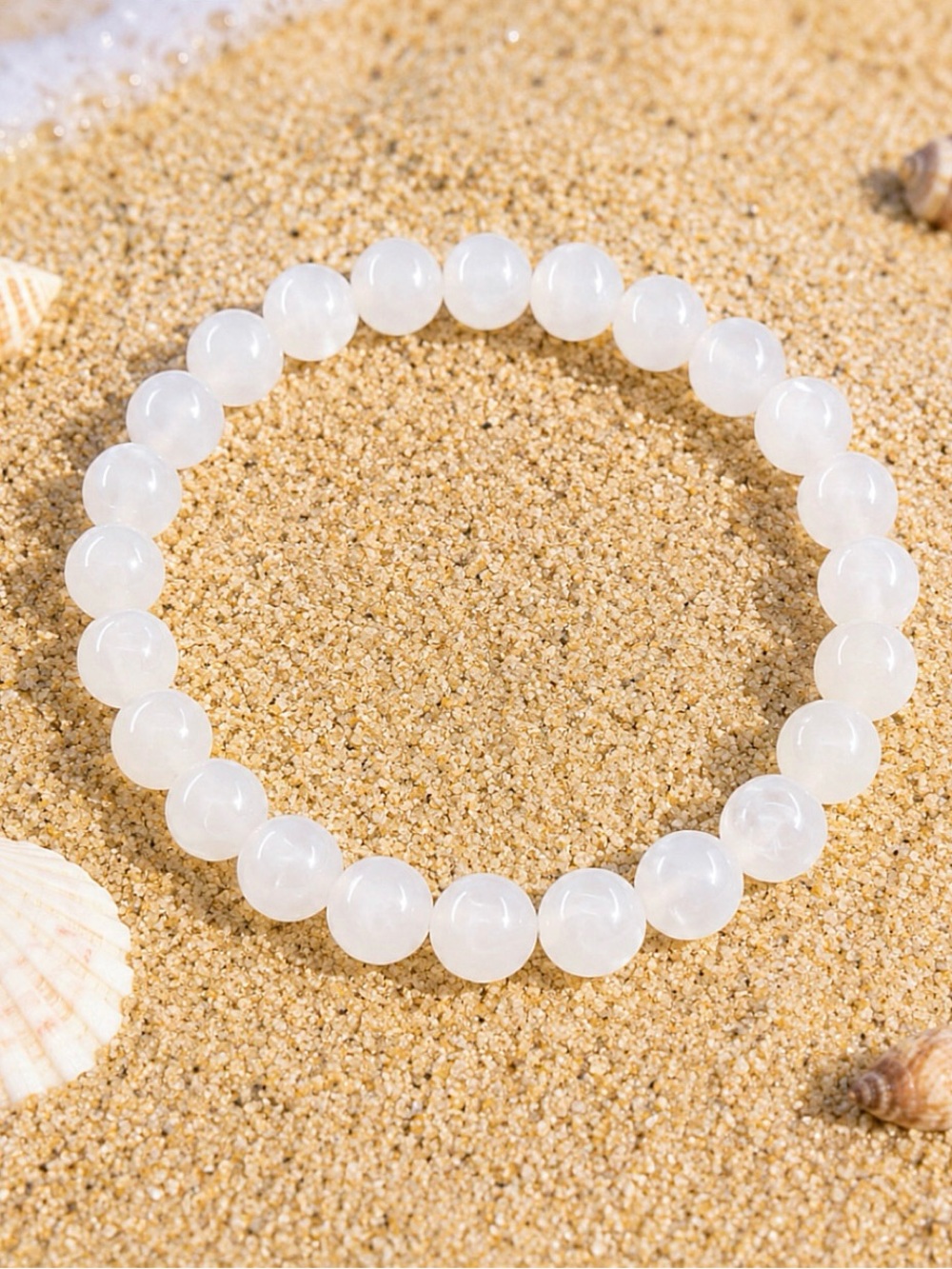 White Jade Beaded Stretch Bracelet